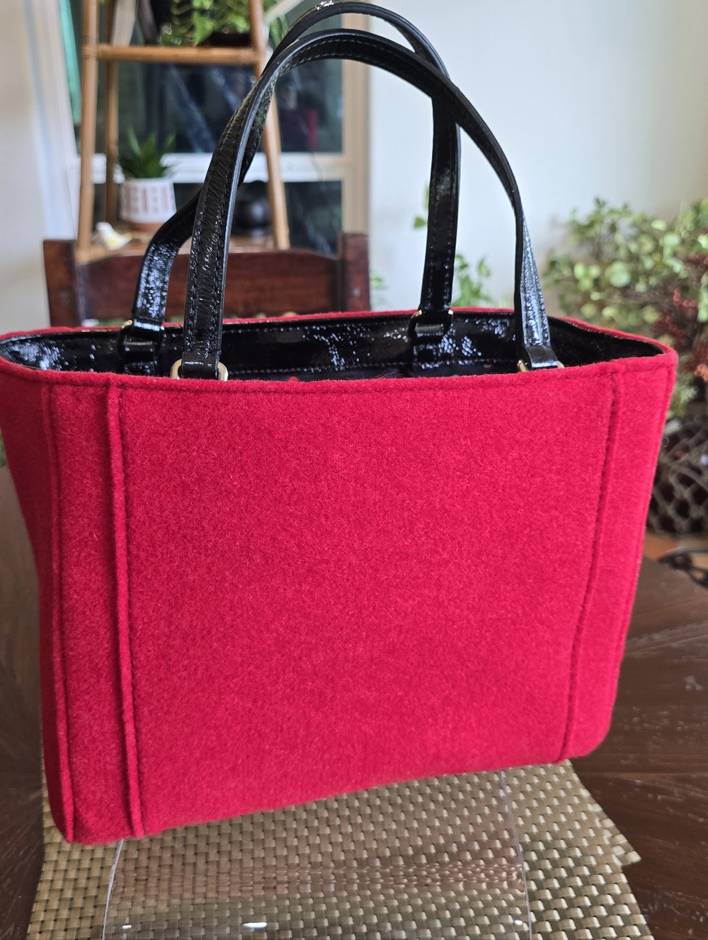 EUC Kate Spade Red Wool Button-Accent Tote - Picture 12 of 12